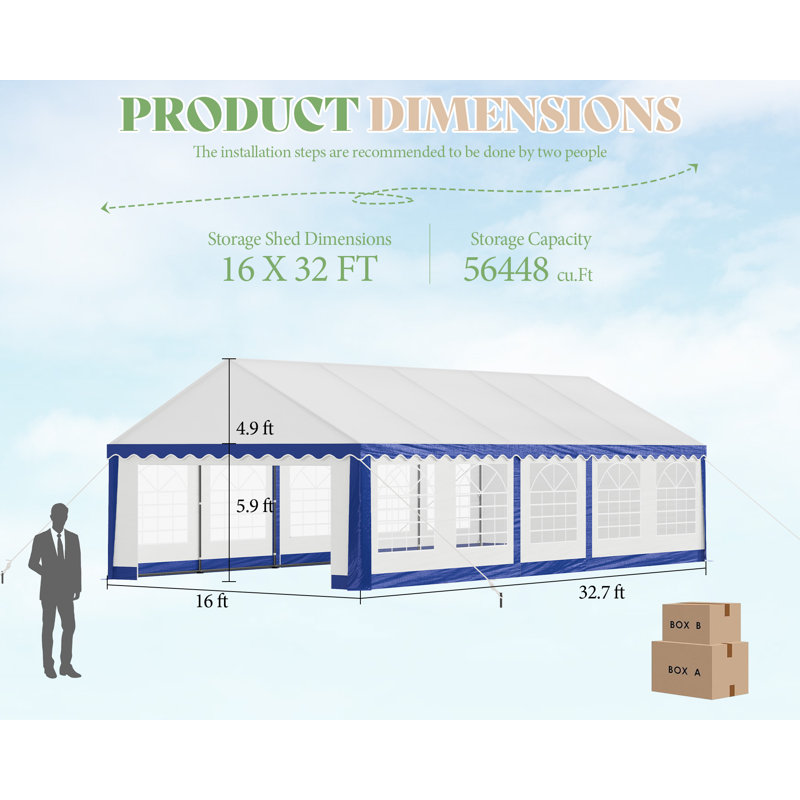 Canopy With Rolled Sidewalls, Waterproof/ UV 50+, 16 ft x 32 ft