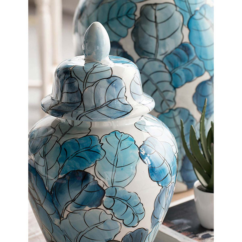 17 pots avec couvercle - bleu, blanc, H 17,5 po x l 10,2 po x P 10,2 po