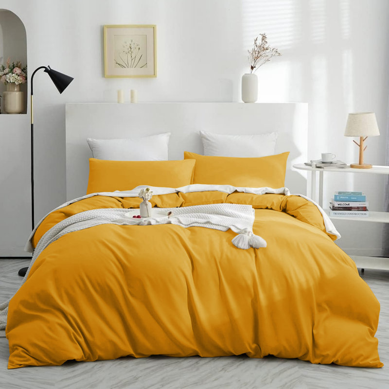 Housse de couette en microfibre moderne et contemporaine avec taies d'oreiller - Ensemble de literie douce et durable, Jaune