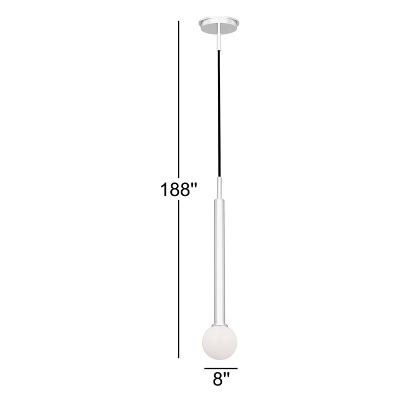 Luminaire suspendu en métal 1 lumière Allegra, H 20 po x l 8 po x P 8 po, Nickel poli