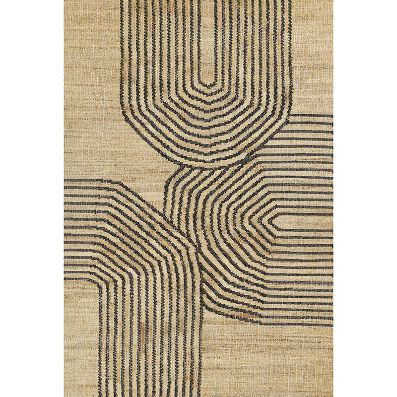 Tapis abstrait en jute / laine tissé à la main en brun / noir, Rectangle de 5 pi x 8 pi