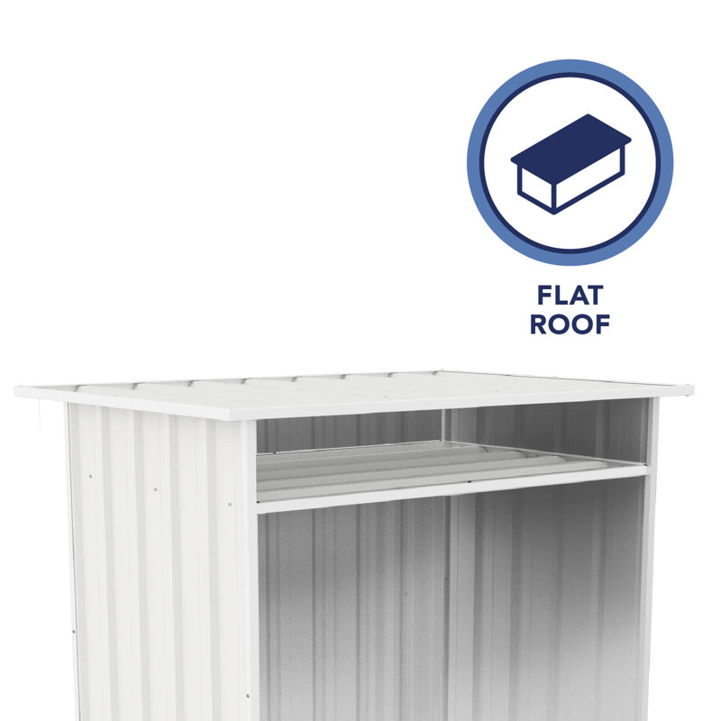 Surfmist White Metal Storage Shed with Shelving