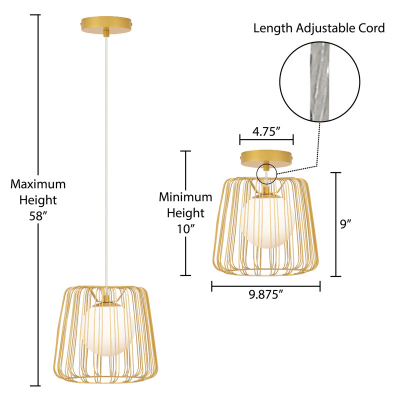 9.875"W Kanku Caged Globe Shade Pendant Light