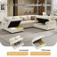 Canapé-lit d'angle Ahn en forme de U, 6 places, convertible avec lit gigogne, dossier inclinable et rangement dissimulé, beige.-240322795