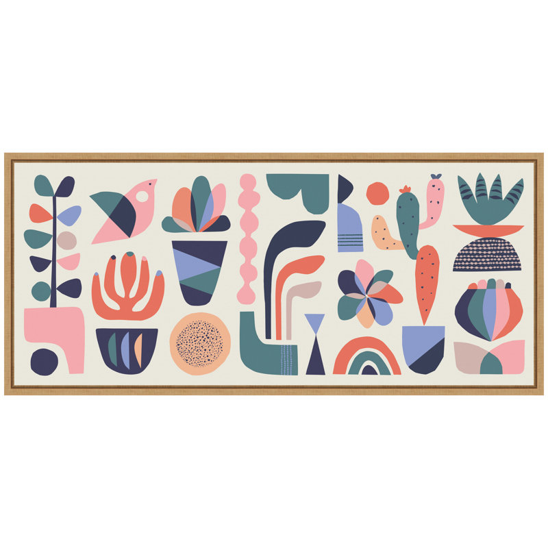 «Retro Pastel Floral and Succulent Panel» par Rachel Lee, 3 oiseaux, reproduction d'art sur toile encadrée