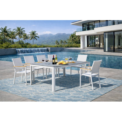 Tolman White 7-Piece Aluminum Outdoor Dining Set with Sling Set in White