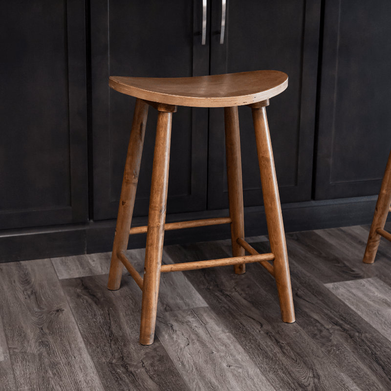 Maven Lane Luna Backless Wooden Kitchen Stool, Single, Rustic Natural, Counter Stool (26" Seat Height)