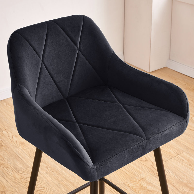 Lovington 71cm Velvet Bar Stools with Armrest, Black
