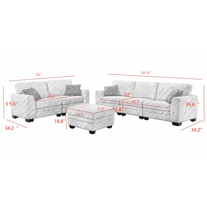 3 - Piece Living Room Set, Gray