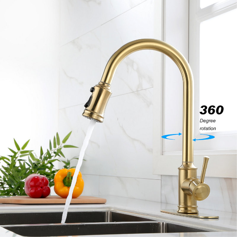 Touch - Responsive Kitchen Faucet With Pull Down , Brushed Gold Stainless Steel, 360 Rotating High Arc Spout, Easy Water Control System, Corrosion Treatment Based Steel Construction, Nozzle, Single
