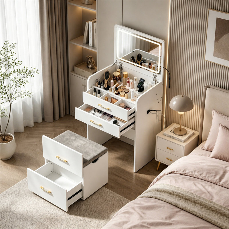 Vanity with Mirror and Seat
