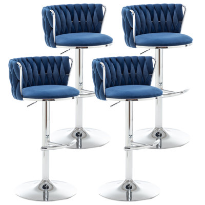 Velvet Bar Stools Set Of 4, Counter Height Bar Chairs With Low Back, Swivel Barstools For Kitchen Island, Bar Pub
