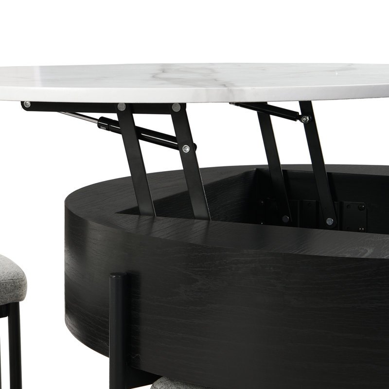 Table basse à plateau relevable moderne avec rangement et 3 repose-pieds blanc et noir
