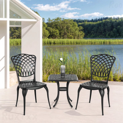 3-Piece Patio Furniture Set Black Bistro Set Rustproof Cast Aluminum 2 Chairs And 1 Round Table Outdoor Garden Patio Balcony