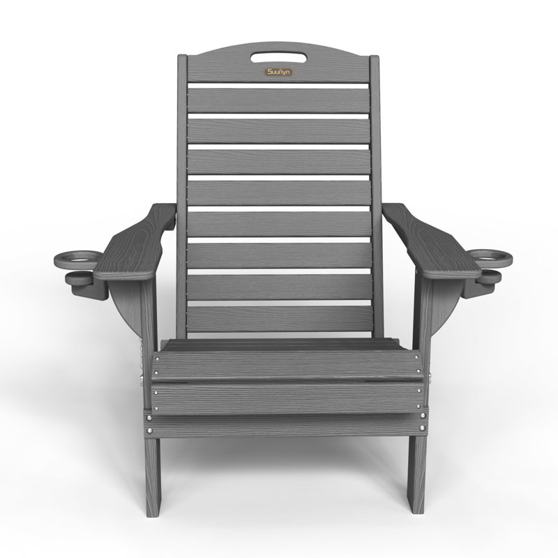 Chaises d'extérieur d'extérieur résistantes aux intempéries en PEHD pliable avec porte-gobelet, Gris