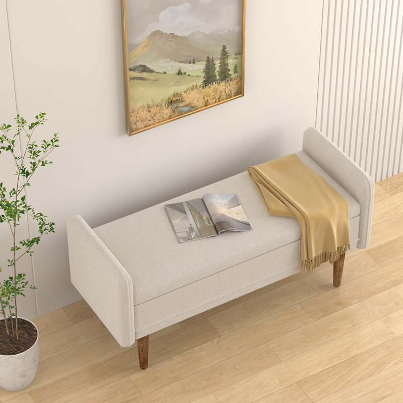 Tabouret de rangement en velours Teddy - Repose-pieds rembourré avec rangement caché, Beige