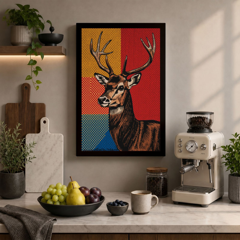 Geometric Deer Pop Art - Wrapped Canvas, 18x12 - 45.7 x 30.5 cm, Ochre Border