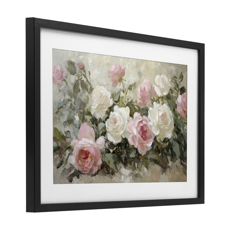 Rose Bouquets, impression encadrée sous verre rose et blanc, design par Petal Prints Design, H 14 po x l 20 po