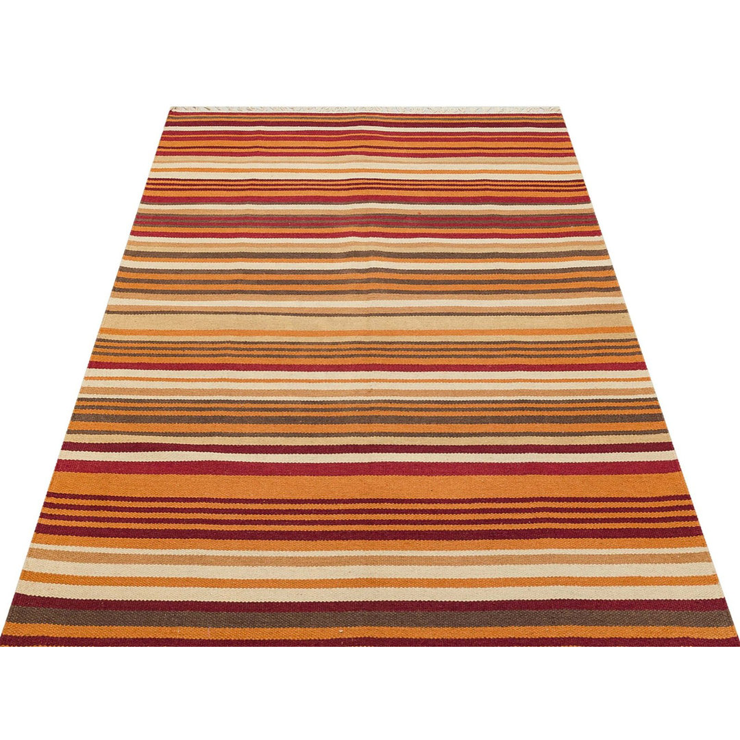 Kilim Orange Striped Wool Handmade Area Rug