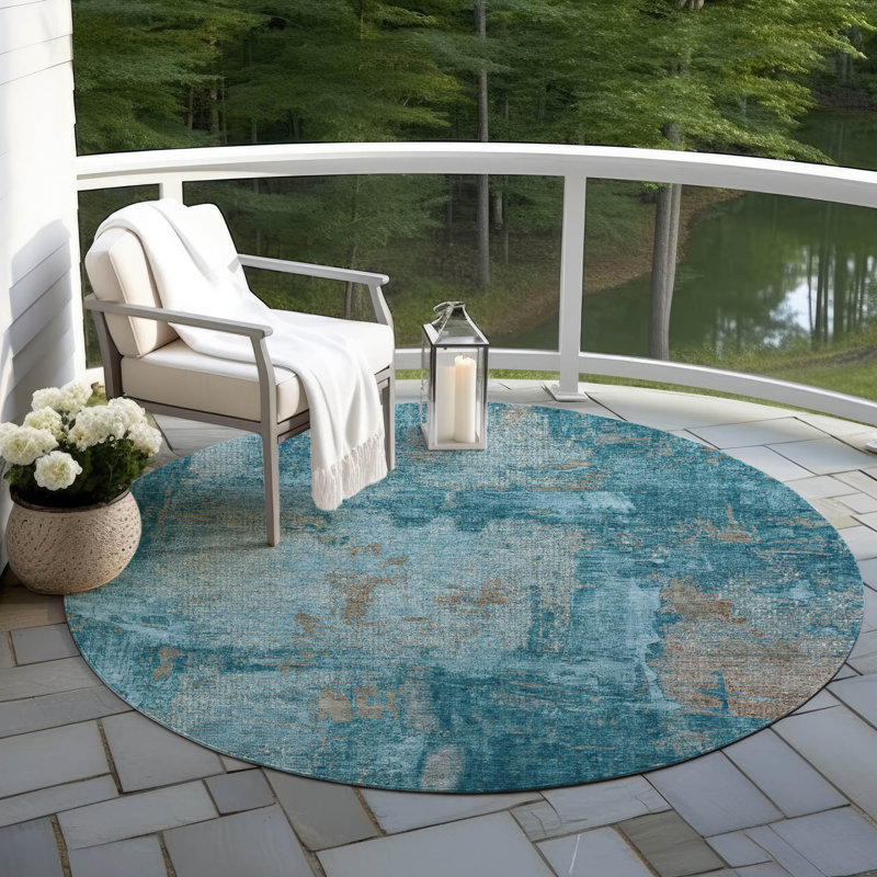 Machine Washable Indoor/Outdoor Chayden ACN989 Rug, Round 8'