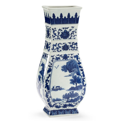 Vase de table en porcelaine bleu / blanc 15 po