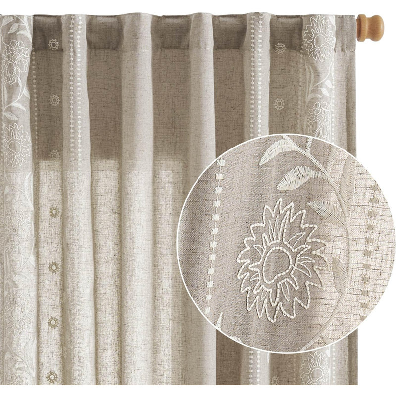 Rideaux à motif floral pour salon, décorations de fenêtre filtrant la lumière, 2 panneaux