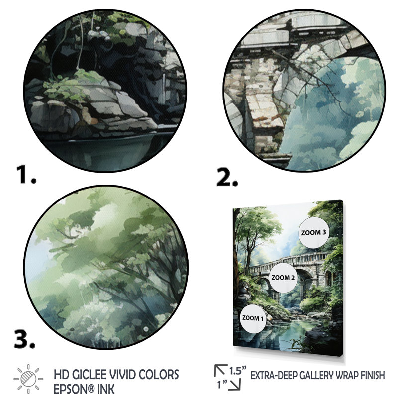 «Belarmina Green Bridge Tranquil Archway II», reproduction sur toile, H 40 po x l 30 po x P 1,5 po, Cadre photo blanc