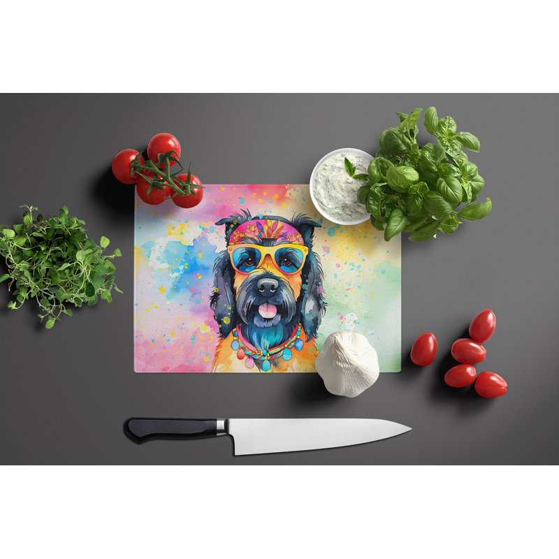 Scottish Terrier Hippie Dawg Glass Cutting Board Large