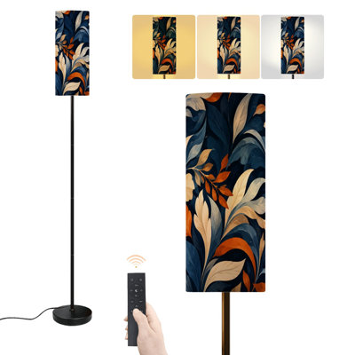 Floor Lamp Vintage Floral victorian Orange Navy Blue Botanical Leaves Dimmable Modern Standing Lamp with Remote Control Footswitch Bulb Lampshade Tall Pole Corner Lamp for Living Room Bedroom Office