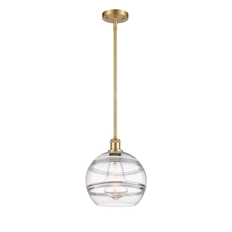 Luminaire suspendu avec tige 1 lumière Ballston Bienes-516-G556, H 11,63 po x l 10 po x P 10 po, Transparent, Or satiné