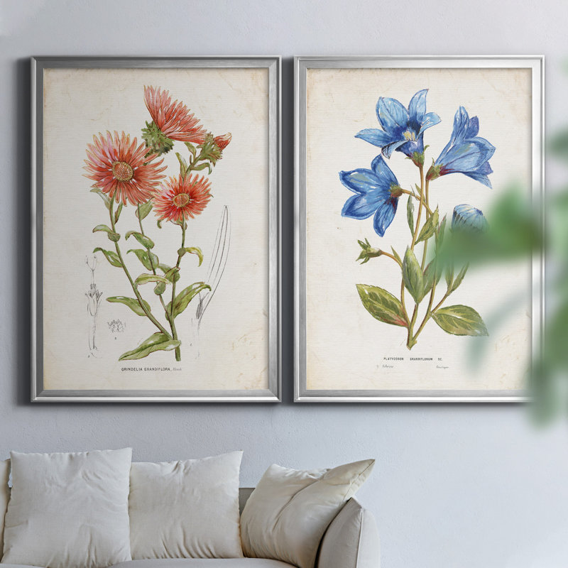«Botanical I», ensemble de 2 reproductions d'art, Pas de tapis, H 22,5 po x l 61 po x P 1,5 po, Toile encadrée argentée