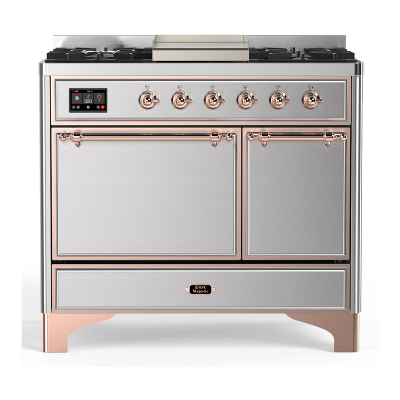 Cuisinière à double combustible ILVE Majestic III Series 40 po avec 6 brûleurs scellés et plaque de cuisson (propane liquide, porte pleine)