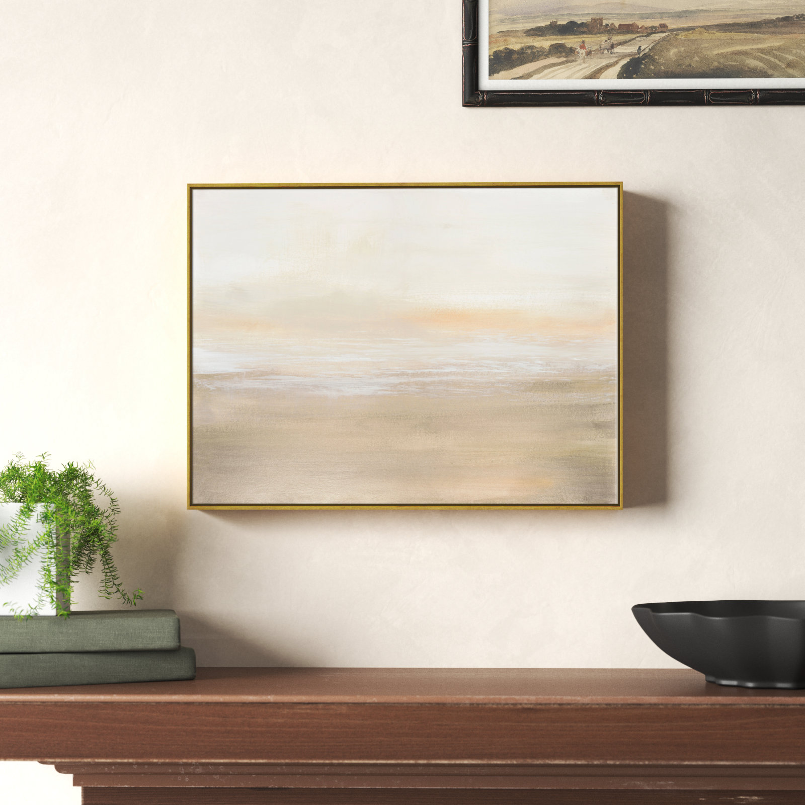 Morning Calm - Floater Frame Painting on Canvas, Gold Framed, 12" H x 16" W x 2" D