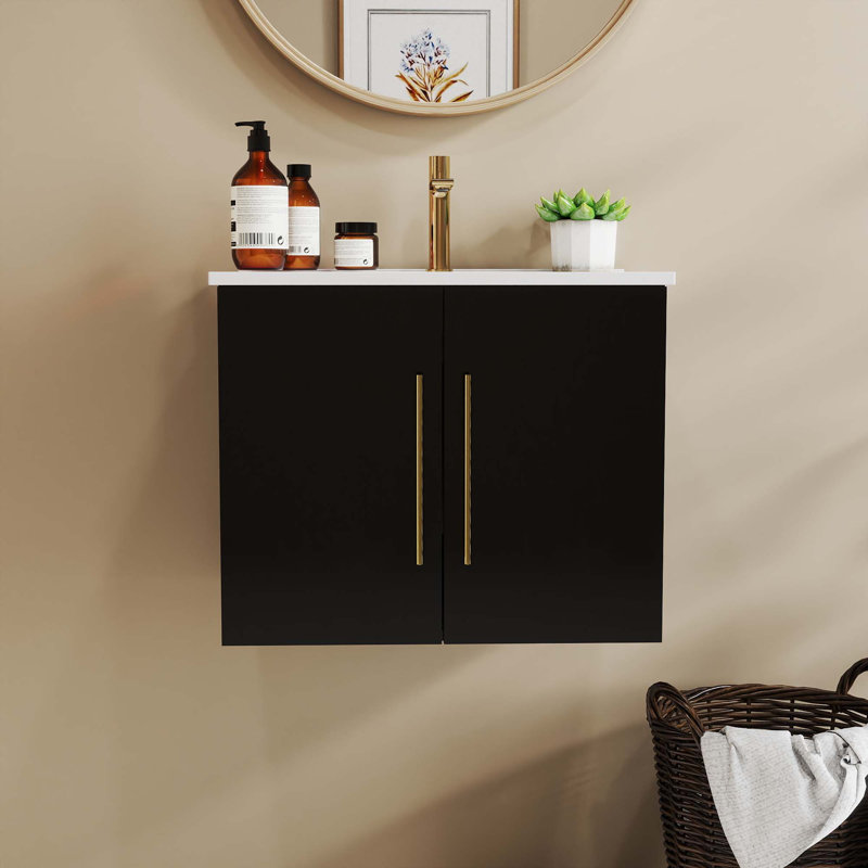 Ensemble de meuble-lavabo mural avec lavabo, Noir, 24"