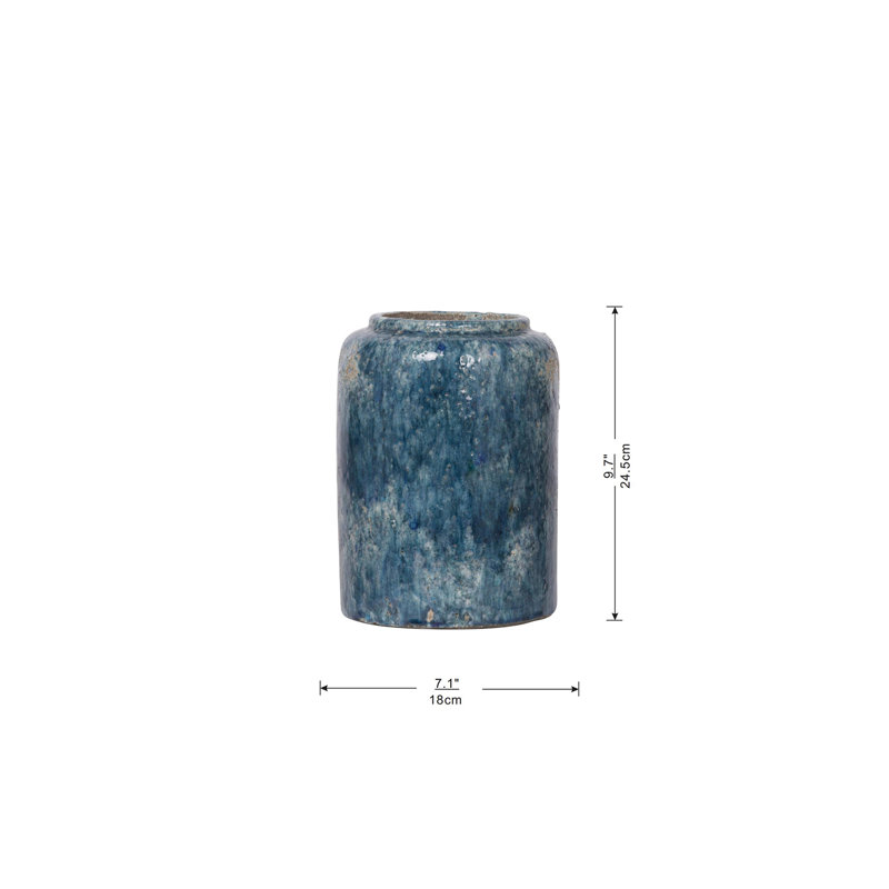 Duke Handmade Terracotta Table Vase, Blue, 9.7" H x 7.1" W x 7.1" D