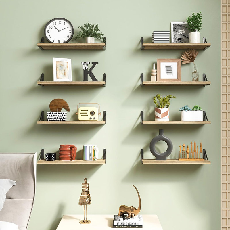 Rustic Wood Wall Shelves Set Of 8, Wall Shelves For Bedroom, Living Room, Kitchen, Bathroom, Office Decor And Plants Display