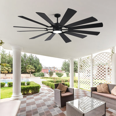 Modern Outdoor/indoor Ceiling Fan With Light And Remote, 12 Double-color Blades With Large Airflow, Quiet Reversible Dc Motor