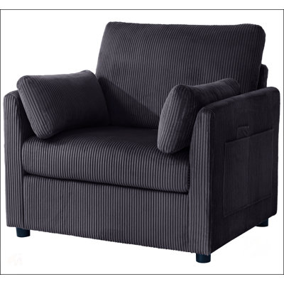 Corduroy Accent Armchair with Lumbar Pillow & Side Pocket, 350 lbs Weight Capacity