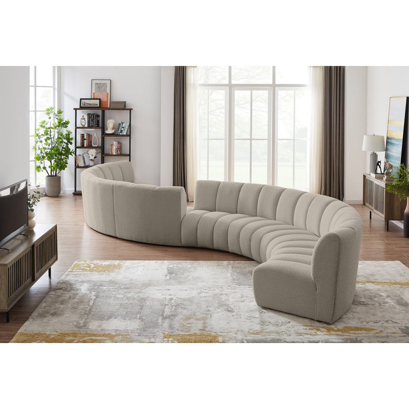 Infinity Upholstered Curved Sectional Symmetrical, Brown Boucle Fabric