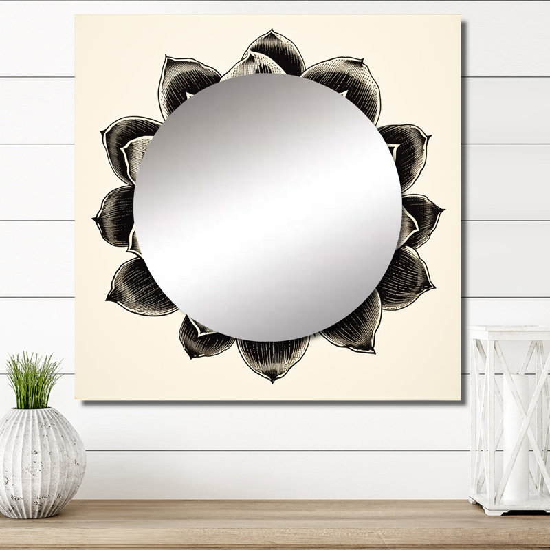 Minimal succulent en noir et blanc III - miroir carré succulent pour décoration murale, 23 po x 23 po