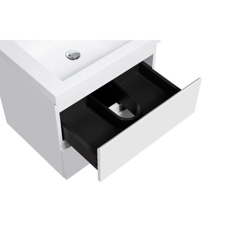 24" Glossy White Wall-Mounted Bathroom Vanity with Resin Sink
