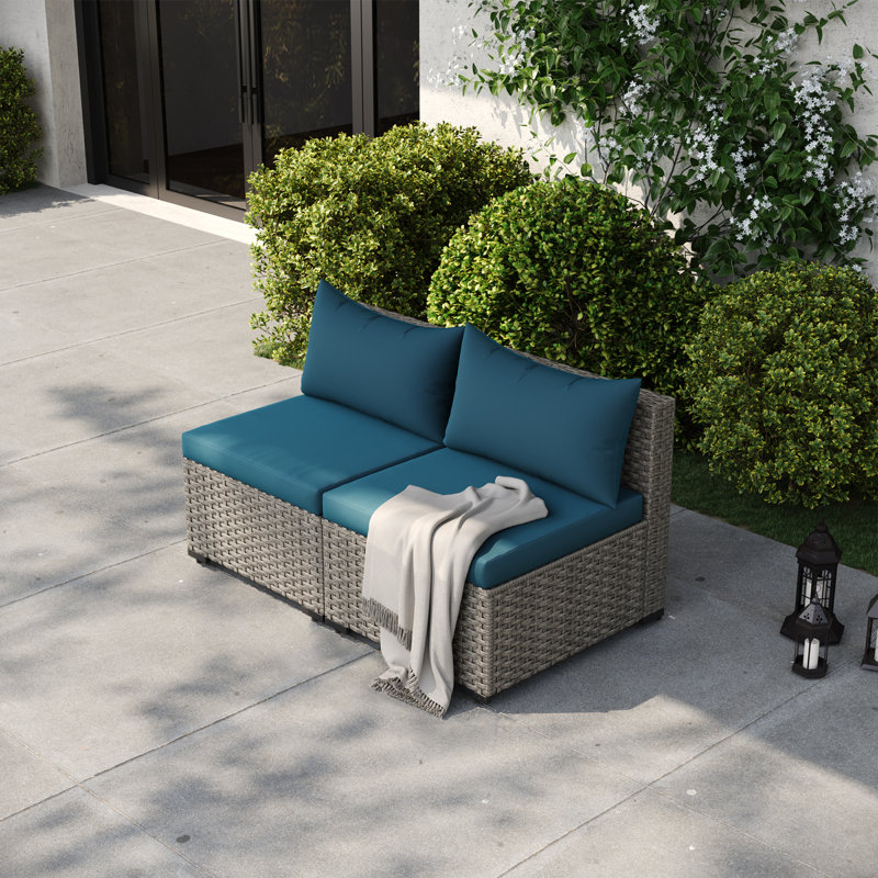 Zoea Outdoor Patio Sofa with Removable Cushions (Set of 2) , Lake Blue