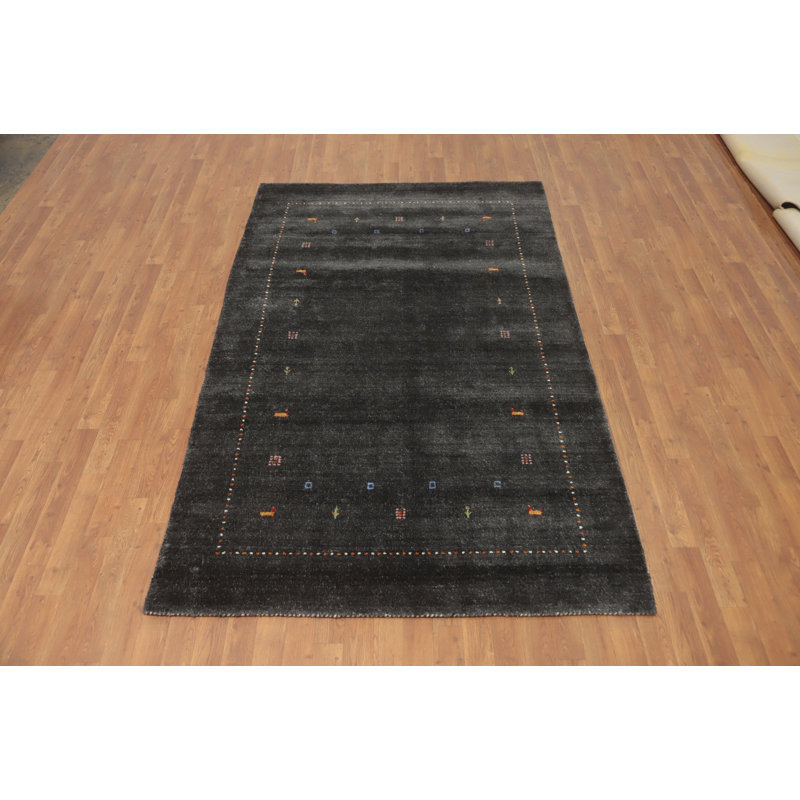 Tapis gris anthracite en laine de style Gabbeh 5 x 8