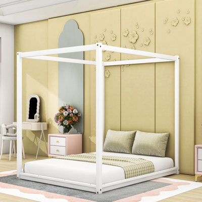 Queen Size Canopy Platform Bed with Slats