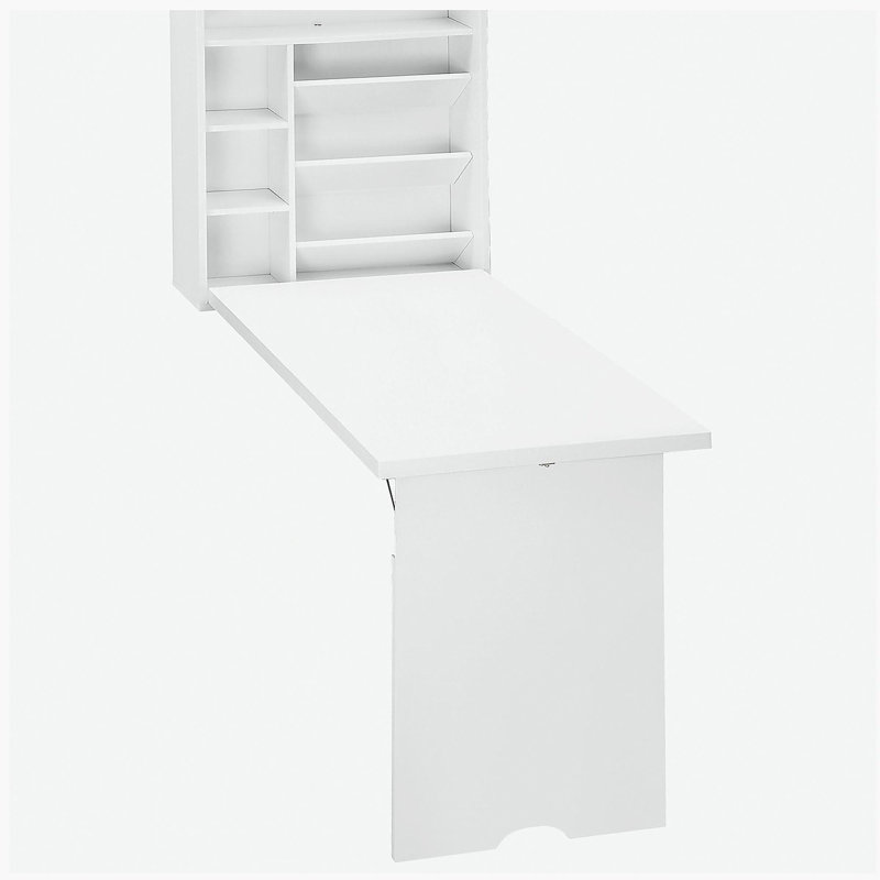 Bureau convertible mural pliable, bureau flottant multifonctionnel avec tablette de rangement, blanc, Blanc