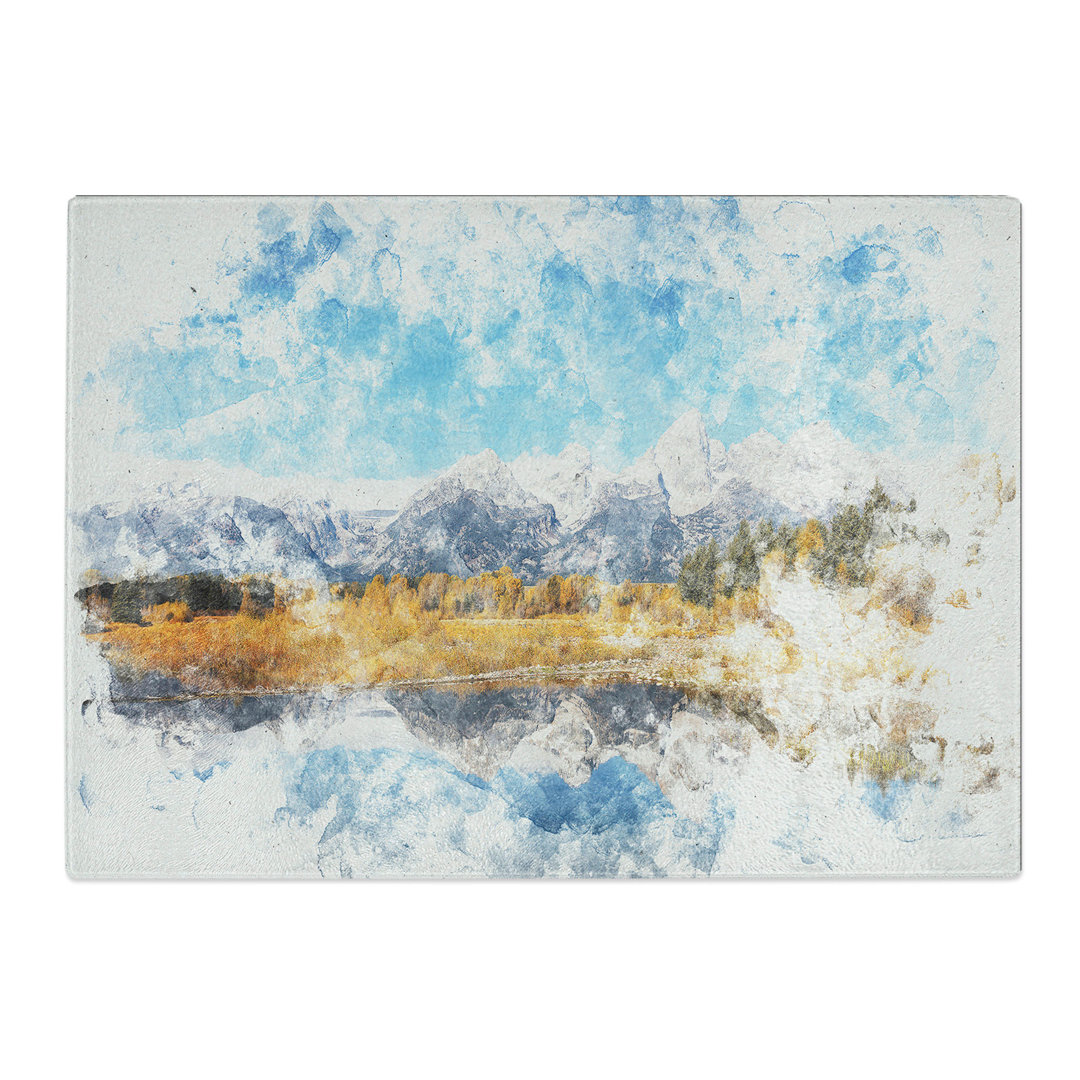 Tempered Glass the Teton Mountain Range Chopping Board