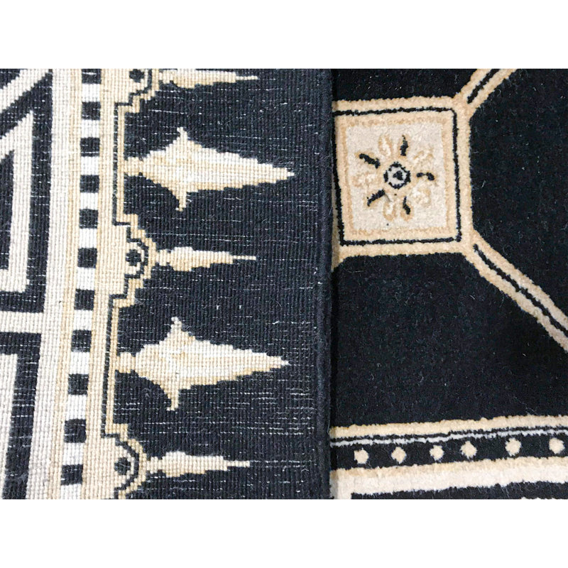 Hand-Knotted High-Quality Black and Beige Area Rug