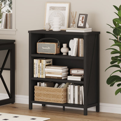 Aust Farmhouse Bookshelf, Wood 3 Shelf Bookcase, Small Floor Free Standing Book Shelves For Living Room, Home Office