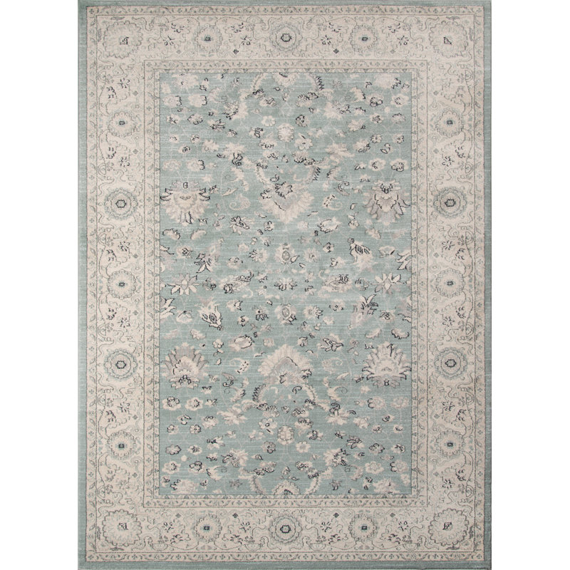 Tapis bleu tissé à la machine Aradia, Rectangle 2 pi x 3 pi