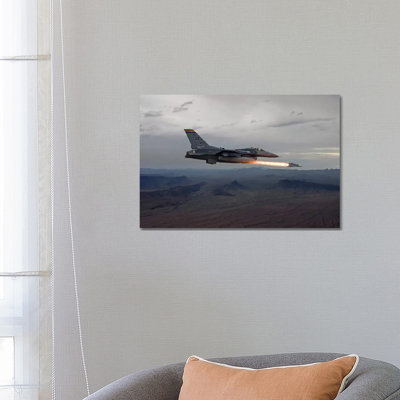 F-16 Fighting Falcon Fires an AGM-65 Maverick Missile 1 Piece Wrapped Canvas Wall Art